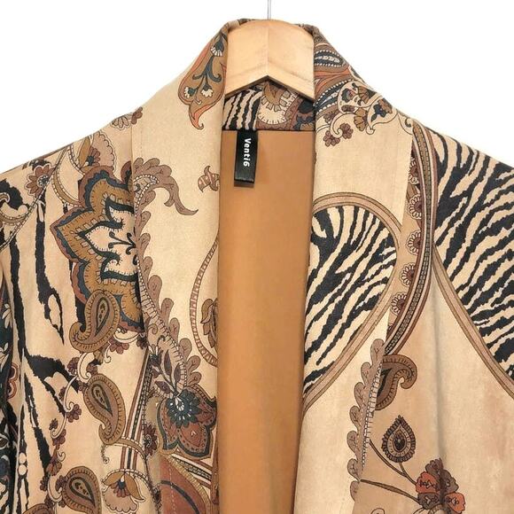 Venti6 Made in Italy Floral Paisley Faux Suede Open Front Duster Jacket Size L - Picture 3 of 13